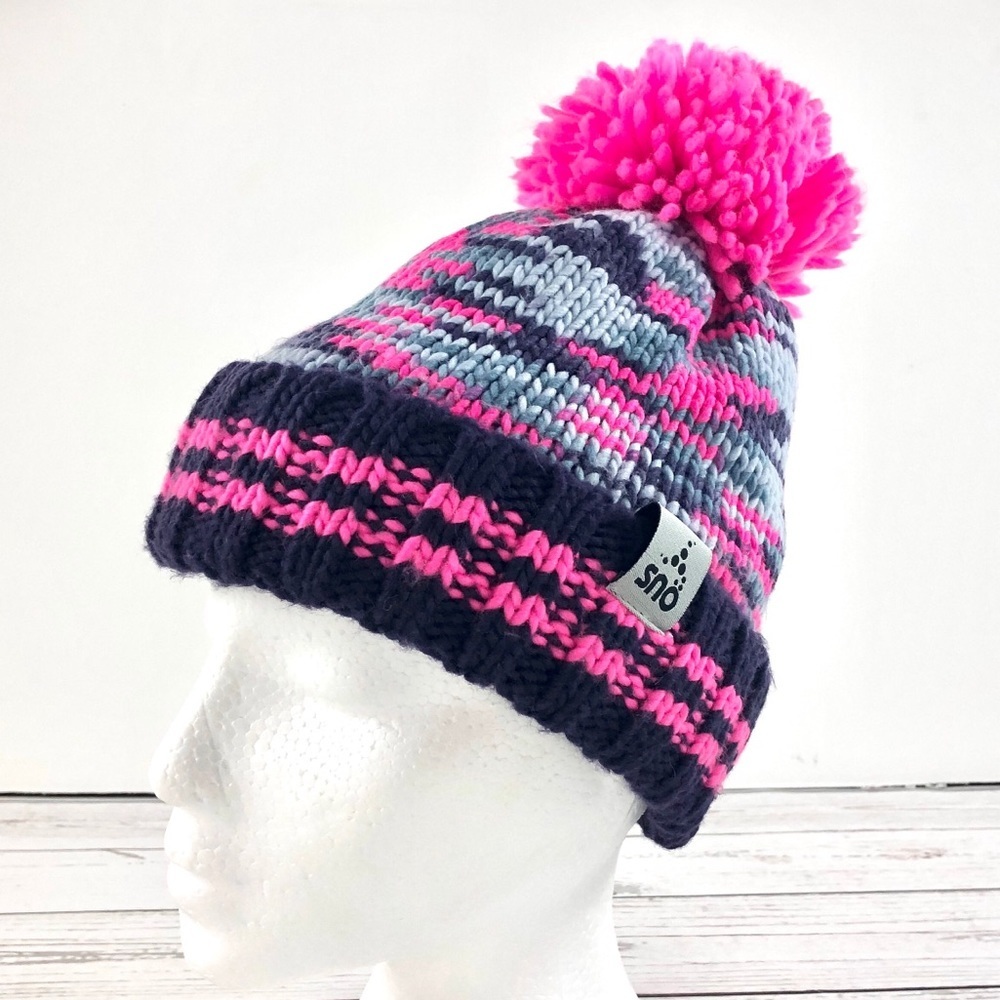 Sno pink and grey pompom toque